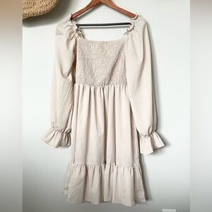 Beige Square Neck Dress